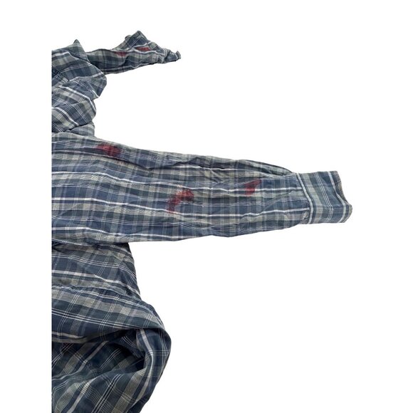 Halloween Costume Men’s Zombie Shirt Blue White Plaid L Vtg ‘“Blood” Long Sleeve - Picture 11 of 11